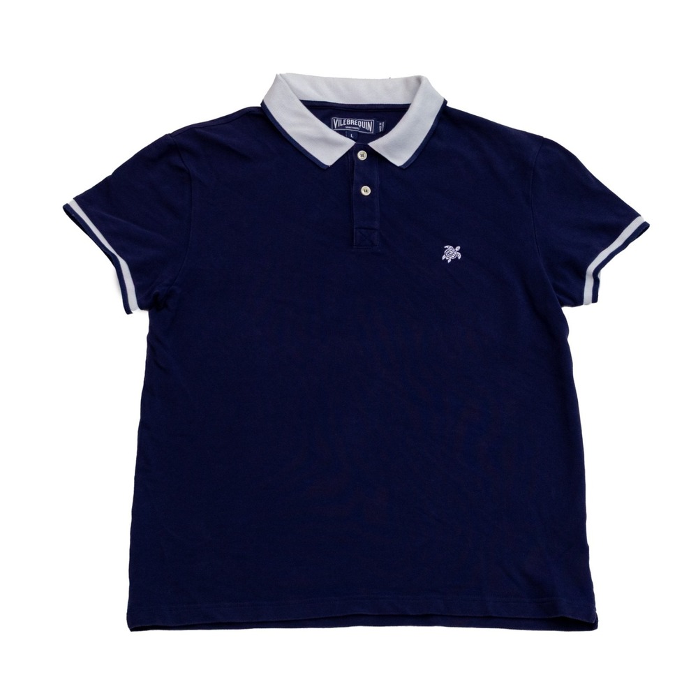 Vilebrequin Polo Shirt Men's Size L Navy Blue Turtle Logo Short Sleeve Cotton